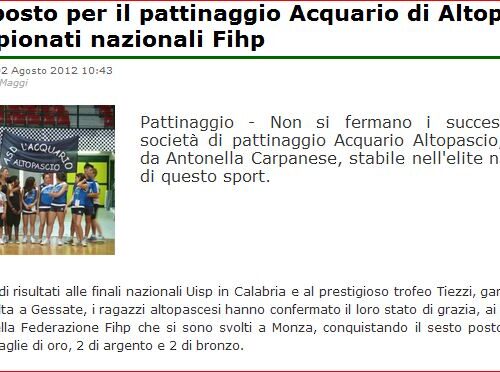 Di Lucca – articolo sul risultato dell’Acquario Altopascio a Monza 2012 – 6° posto di società.